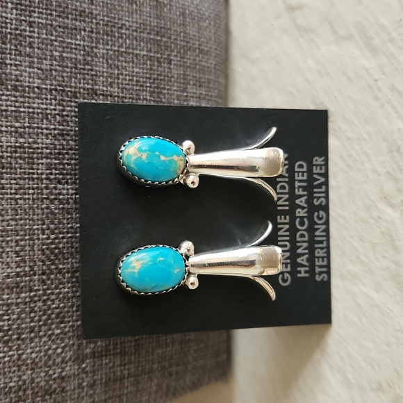 Gorgeous NWOT Native American Navajo Turquoise Squash Blossom Earrings π - Picture 3 of 12